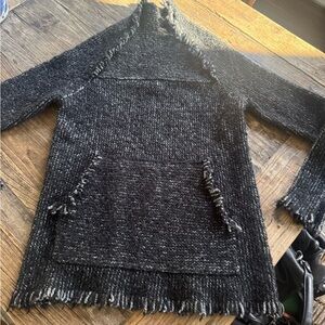 Zadig & Voltaire Black Marled Turtleneck Sweater with Kangaroo Pocket